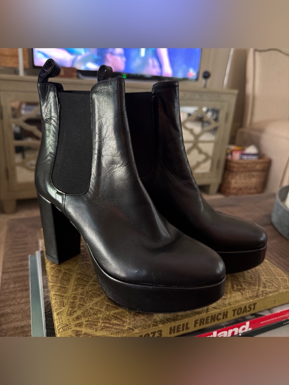 Luca Grossi Leather Platform Boots Stacked Heel Bootie Italy 36
